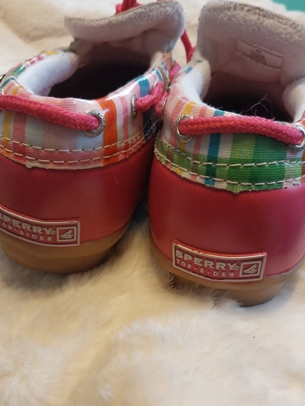 Sperry Kids Red Boat Shoes with Multicolor Stripe Trim
